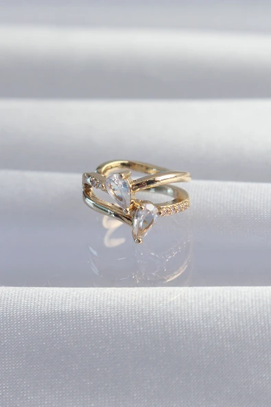 Pirinç Gold Renk Zirkon Taşlı Damla Earcuff Küpe TJ-BKP9335 ürün görseli 1