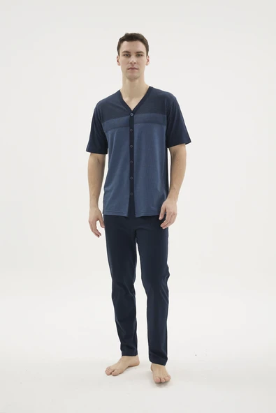Kocabey KKT-26154 Erkek V Yaka Boydan Düğmeli Pijama Takımı ürün görseli 1