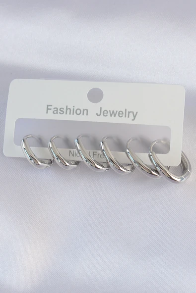 Pirinç Gümüş Renk Oval Küpe Seti TJ-BKP8999 ürün görseli 1