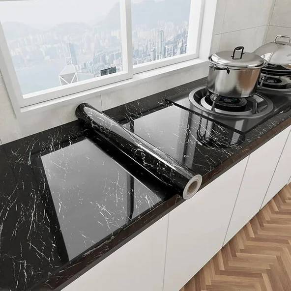 Siyah Mermer Desenli Yapışkanlı Tezgah Folyosu 3 Mt X 60 Cm ürün görseli 1