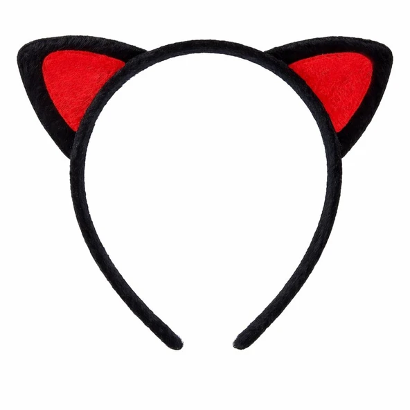 Peluş Kedi Kulak Taç Kırmızı Siyah – Çocuk Parti & Kostüm Tacı ürün görseli 1
