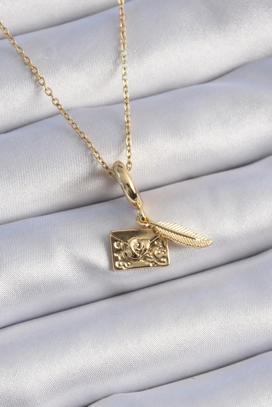 316L Çelik Gold Renk Kalp Detay Mektup Figür Charm Model Kadın Kolye TJ-BKO9314 ürün görseli 1