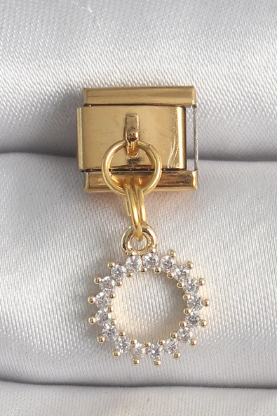 316L Çelik Gold Renk Zirkon Taşlı Sallantı Güneş Model Nomination Charm TJ-BC1353 ürün görseli 1