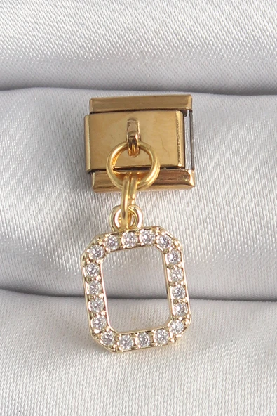 316L Çelik Gold Renk Sallantı Kare Zirkon Taşlı Nomination Charm TJ-BC1350 ürün görseli 1
