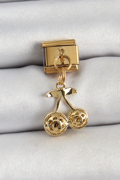 316L Çelik Sallantılı Zirkon Taşlı Fiyonk Model Gold Renk Nomination C316L Çelik Sallantılı Kiraz Model Gold Renk Nomination Charm TJ-BC1425 ürün görseli 1