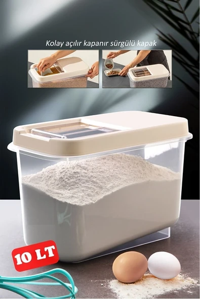Sürgülü Kapaklı 10 Lt Erzak Bakliyat Un Şeker Saklama Kabı ürün görseli 1