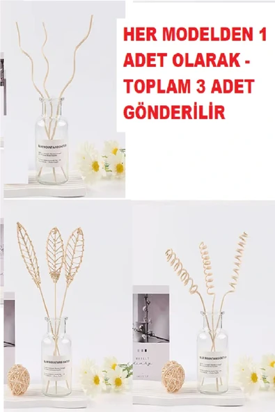 3 Tek Adet 3 Model Aromaterapi Koku Dağıtıcı Rattan Şişe Ahşap Difüzör Çubuk (spiral-yaprak-dalgalı) ürün görseli 1