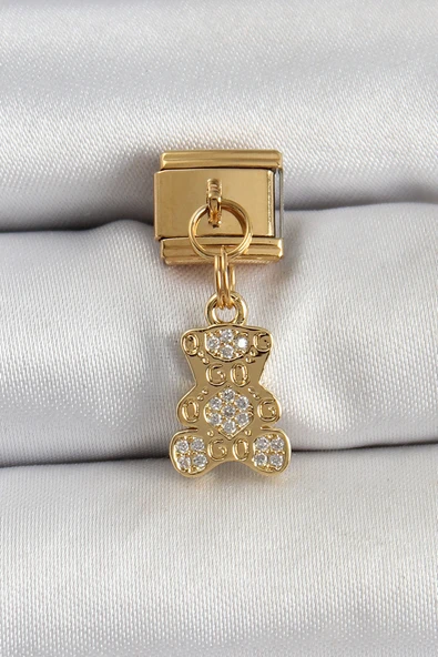 316L Çelik Sallantılı Zirkon Taşlı Ayıcık Model Gold Renk Nomination Charm TJ-BC1413 ürün görseli 1