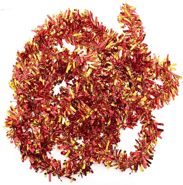 Kırmızı Altın Renk 4 Cm Genişlik Garland Çift Renk Sim Süs 180 Cm ürün görseli 1