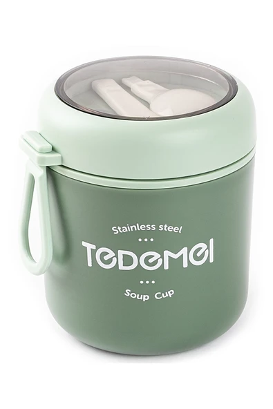 Tedemeı Paslanmaz Çelik Yuvarlak Kaşıklı Yemek Taşıma Kabı 530ml ürün görseli 1