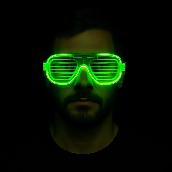 Yeşil LED Işıklı Parti Gözlüğü – Neon Glow Şerit Gözlük 3 Modlu ürün görseli 1
