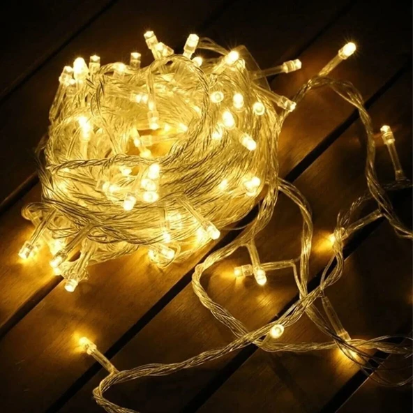 Yılbaşı Aydınlatması 100 LED Perde Hortum Sıcak Beyaz Işık - 10 Metre Dekoratif Şeffaf Kablolu Süs ürün görseli 1