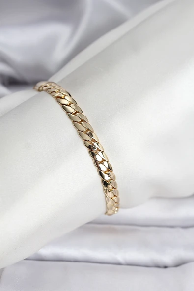 14K Gold Renk Kaplama Ezme Zincir Model Kadın Bileklik TJ-BB8116 ürün görseli 1