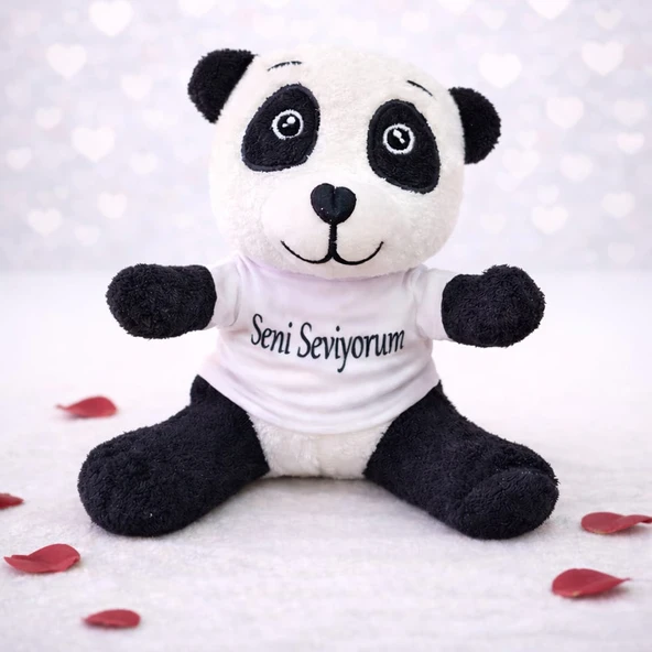 Seni Seviyorum Tişörtlü Sevimli Peluş Panda ürün görseli 1