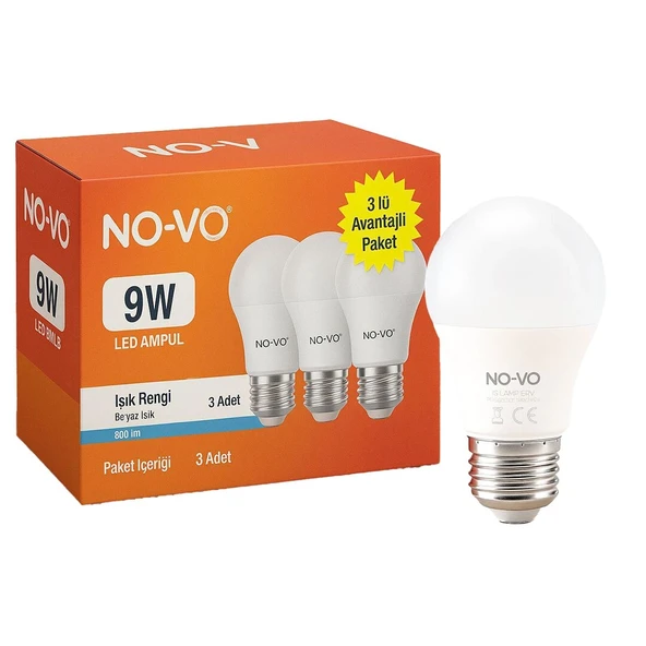No-vo 3lü Avantaj Paket 9w Beyaz Led Ampul E27 806lm 6500k 15.000 Saat Ömür ürün görseli 1