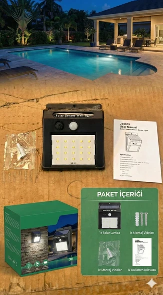 20 Ledli Hareket Sensörlü Dış Mekan Solar Lamba - Resim 3