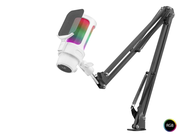 Profesyonel Ayarlanabilir Masa Kolu Askılı Rgb Mikrofon 192 Khz / 24Bit Type-C - Beyaz M835W ürün görseli 1