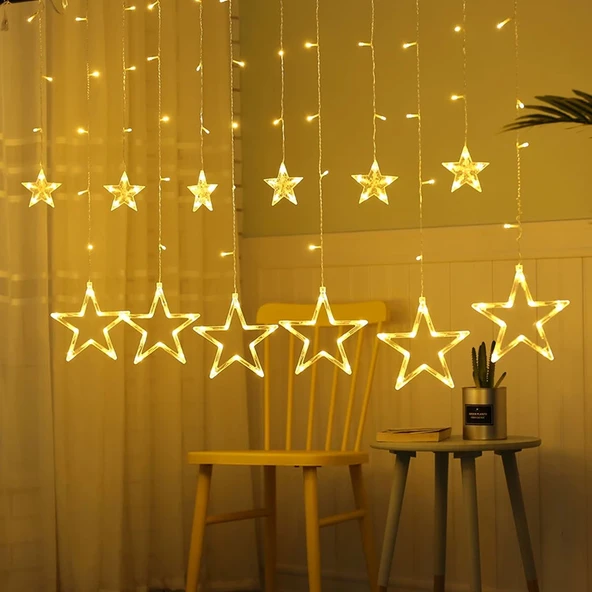Yıldız Sarkıtlı Perde LED Aydınlatma - 3m Genişlik, 8 Modlu, Günışığı Renk,Ev Süsleme Işığı ürün görseli 1