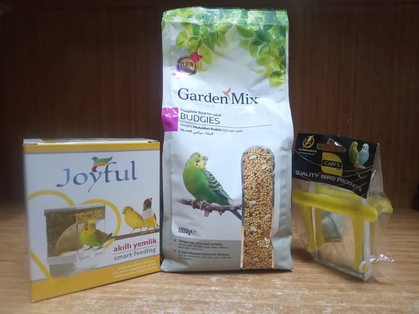 Gardenmix Platin Yetişkin Muhabbet Kuşu Yemi 1 kg+JOYFUL AKILLI YEMLİK+AYNALI SALINCAK KUŞ OYUNCAĞ ürün görseli 1