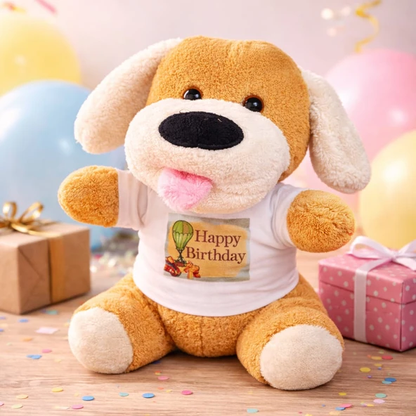 Happy Birthday Tişörtlü Peluş Oyuncak Köpek ürün görseli 1