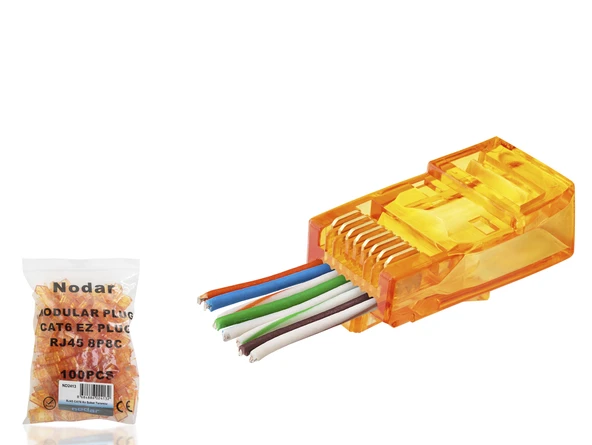 Cat6 Ez Rj45 Konnektör - 100 Adet Turuncu / Ekonomik Poşet Paket ND2413 ürün görseli 1