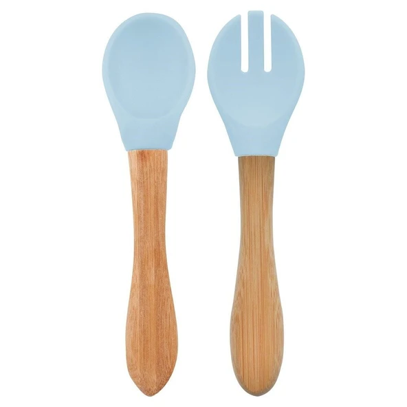 OiOi Mama Kaşığı ve Çatal Seti Mineral Blue ürün görseli 1