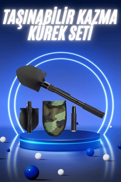 Pusulalı Katlanabilir Kazma Kürek Kamp Seti Kamp Küreği Portatif Çantalı ürün görseli 1