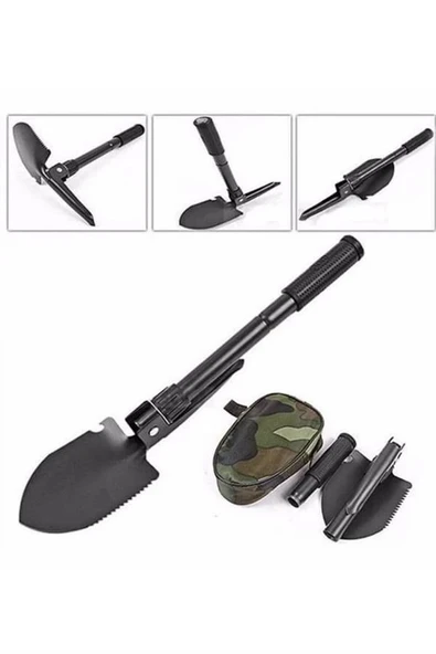 Pusulalı Katlanabilen Portatif Çantalı Mini Kazma Kürek Seti ürün görseli 1