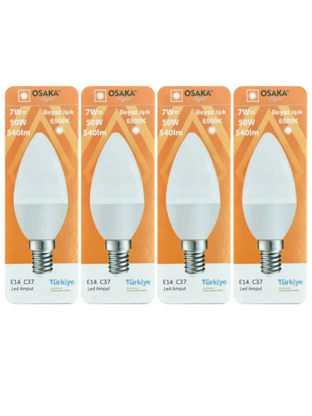 (4 Adet) Osaka 7W (50W) Beyaz Işık (6500K) E14 Duylu (İnce Duy) Led Mum Ampul ürün görseli 1