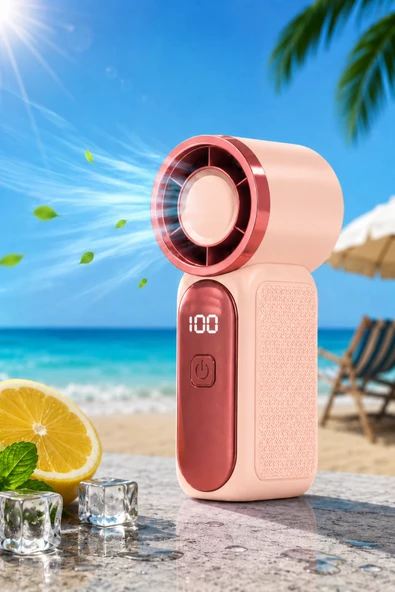 Glr FS-24 Pembe Şarj Edilebilir Mini El Fanı Yüksek Hızlı Taşınabilir Cep Vantilatörü ürün görseli 1