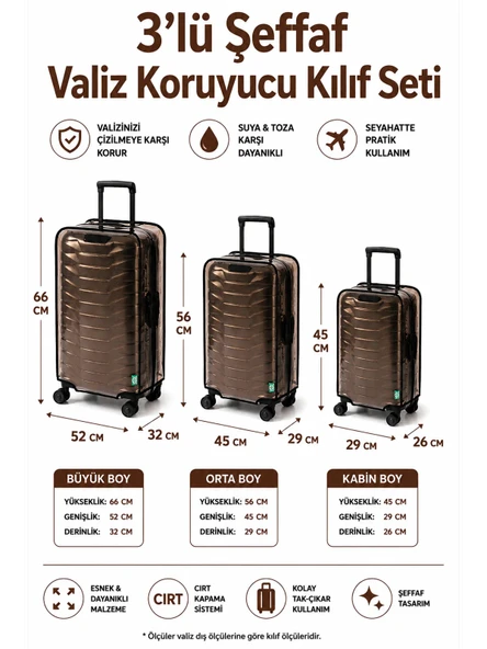 NEON * SİYAH   *  Şeffaf Valiz Koruyucu Kılıf Ve Bavul Koruyucu Kılıf - 3'l ü SET ( Büyük +Orta + Kabin ) ürün görseli 1