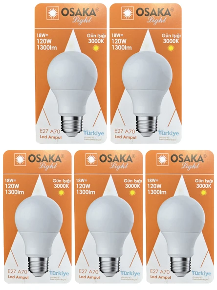 (5 Adet) Osaka 18W (120W) Sarı Işık (3000K) E27 Duylu (Kalın Duy) Led Ampul ürün görseli 1