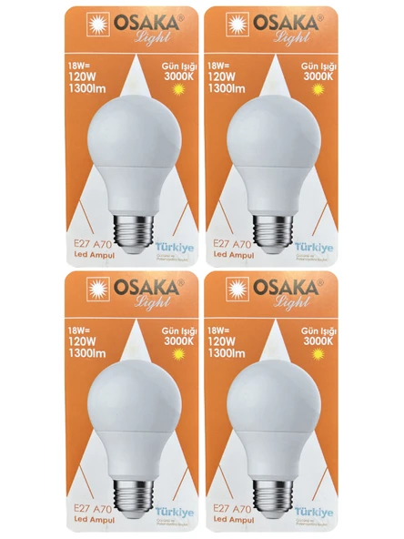(4 Adet) Osaka 18W (120W) Sarı Işık (3000K) E27 Duylu (Kalın Duy) Led Ampul ürün görseli 1