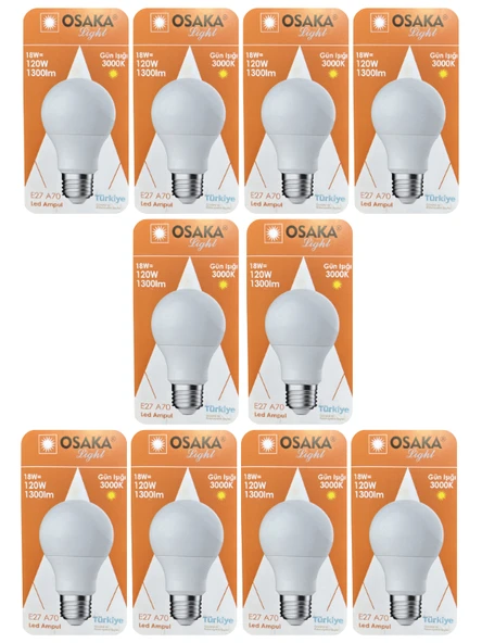 (10 Adet) Osaka 18W (120W) Sarı Işık (3000K) E27 Duylu (Kalın Duy) Led Ampul ürün görseli 1