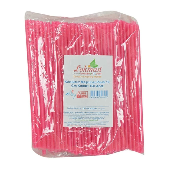 Körüksüz Pipet Ayran Kola Meşrubat Pipeti 19 Cm Kırmızı 150 Adet Paket ürün görseli 1