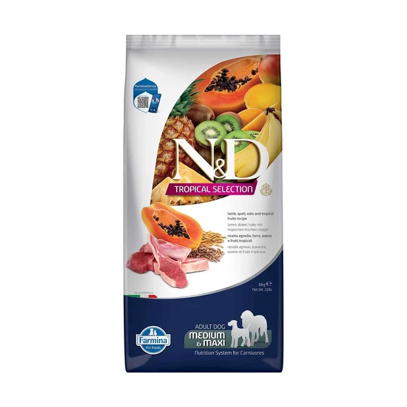 N&D Tropical Selection Düşük Tahıllı Kuzu Etli ve Tropikal Meyveli Orta ve Büyük Irk Yetişkin Köpek Maması 10 kg ürün görseli 1