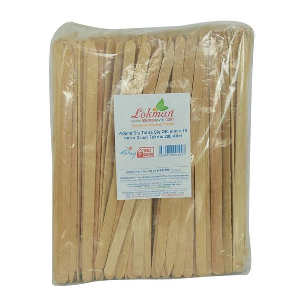 Adana Şiş Tahta Şiş 240 mm x 10 mm x 2 mm Takribi 200 Adet 1 Paket ürün görseli 1