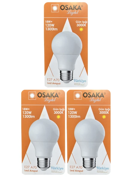 (3 Adet) Osaka 18W (120W) Sarı Işık (3000K) E27 Duylu (Kalın Duy) Led Ampul ürün görseli 1