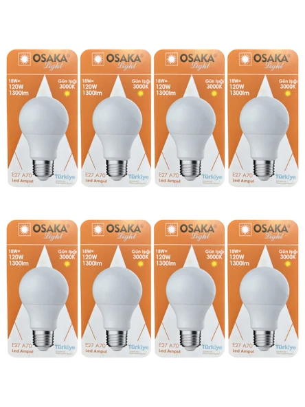 (8 Adet) Osaka 18W (120W) Sarı Işık (3000K) E27 Duylu (Kalın Duy) Led Ampul ürün görseli 1