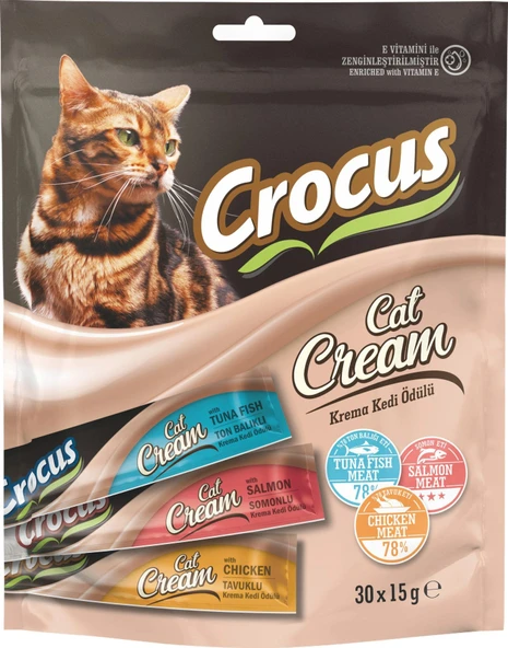 Crocus Karışık Tavuklu Ton Balıklı ve Somonlu 30x15 gr Krema Kedi Ödül Kreması ürün görseli 1