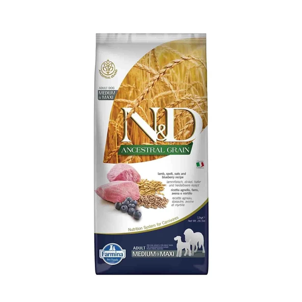 N&D Düşük Tahıllı Kuzu Etli Yaban Mersinli Orta ve Büyük Irk Yetişkin Köpek Maması 12 kg ürün görseli 1