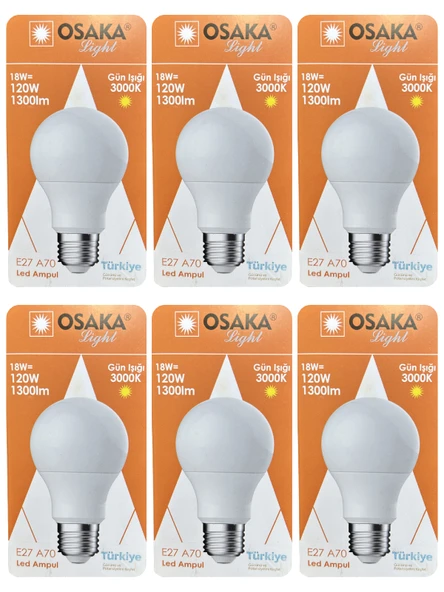 (6 Adet) Osaka 18W (120W) Sarı Işık (3000K) E27 Duylu (Kalın Duy) Led Ampul ürün görseli 1