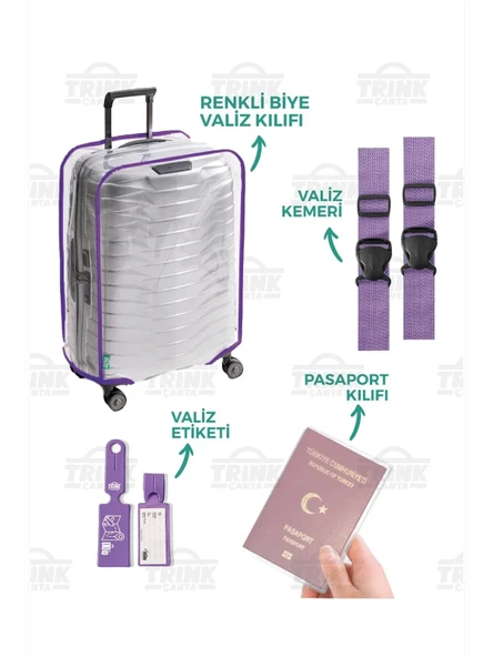 Şeffaf Valiz Kılıfı Seti (Valiz Kılıfı-Valiz Kemeri-Valiz Etiketi-Pasaport Kılıfı) * LİLA Biye * ürün görseli 1