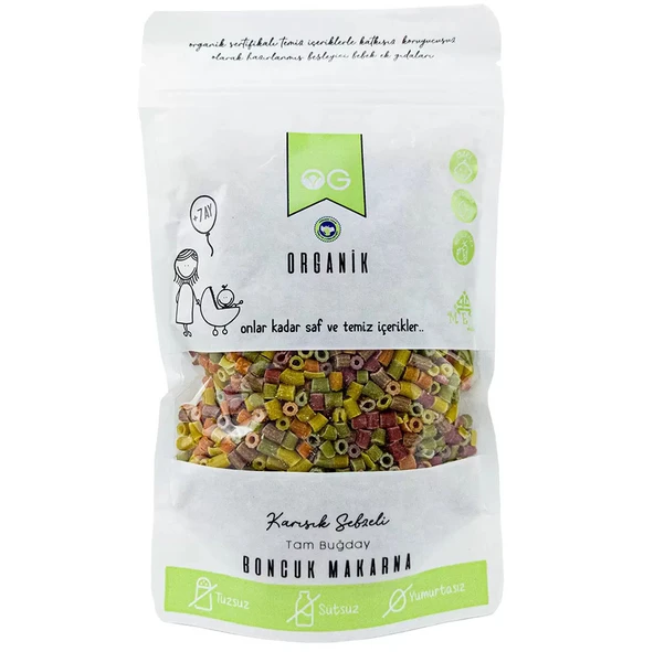 OG Natural Organik Karışık Sebzeli Tam Buğday Boncuk Makarna 200 Gr ürün görseli 1