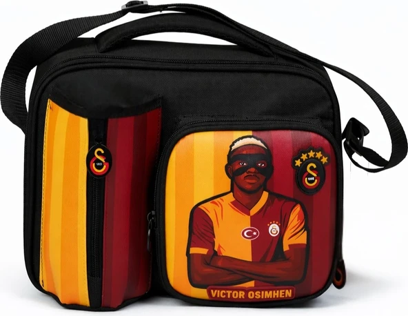 Galatasaray Lisanslı Victor Osimhen Figürlü 3 Bölmeli Su Itici Kumaşlı Beslenme Çantası ürün görseli 1