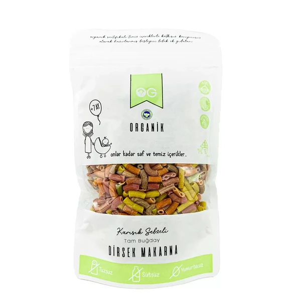 OG Natural Organik Karışık Sebzeli Tam Buğday Dirsek Makarna 200 Gr ürün görseli 1