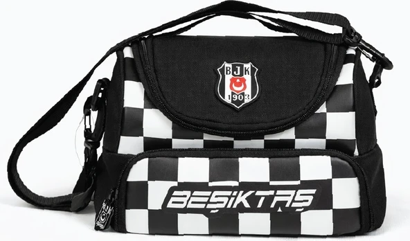 Lisanslı Damalı Beslenme Çantası - Su Itici Kumaşlı Omuz Askılı Siyah Beyaz ürün görseli 1