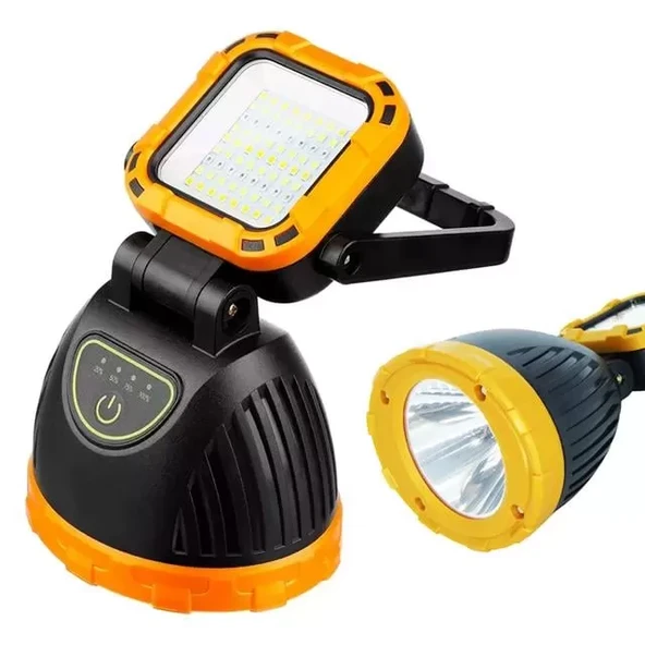 Pm-8033A Solar Şarjlı 6 Modlu El Feneri Işıldak Acil Durum Lambası (Beyaz Sarı Kırmızı) ürün görseli 1