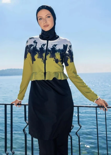 Mayovera Batik Siyah Kapalı Tesettür Tasarım Mayo ürün görseli 1