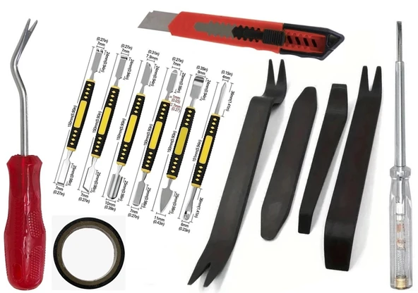 Iki Yönlü Metal Ve Plastik Oto Ön Panel Teyp Torpido Kapı döşeme klips Sökme Aparatı Tornavida Levye 14 Parça ST0103 ürün görseli 1
